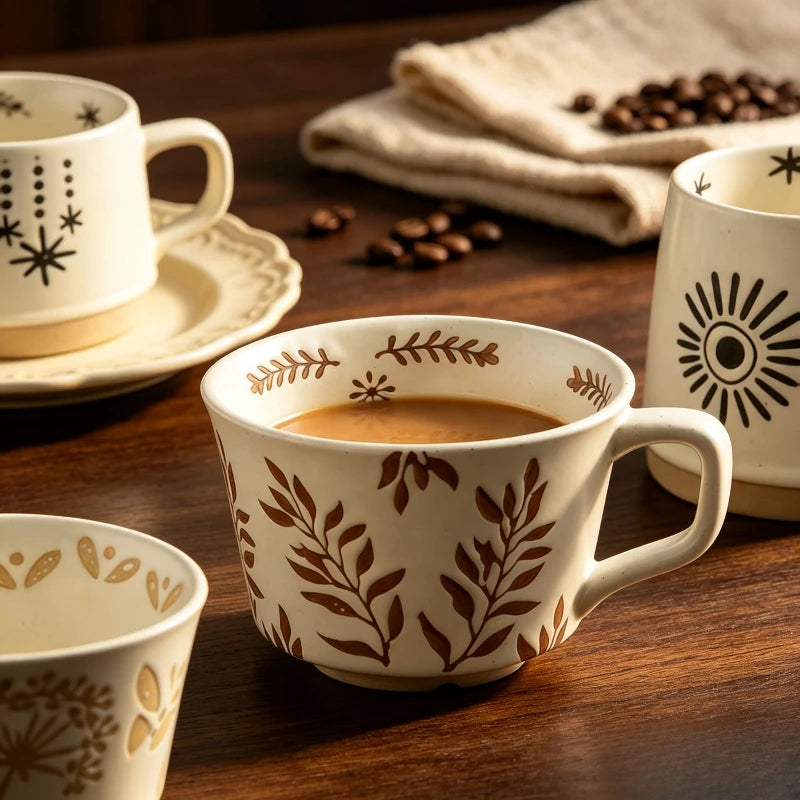 Botanical Embossed Ceramic Breakfast Mug