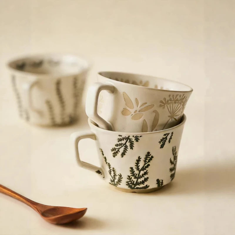 Botanical Embossed Ceramic Breakfast Mug