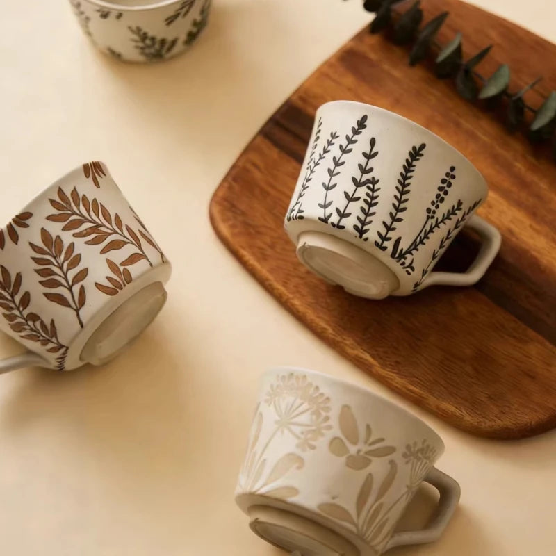 Botanical Embossed Ceramic Breakfast Mug