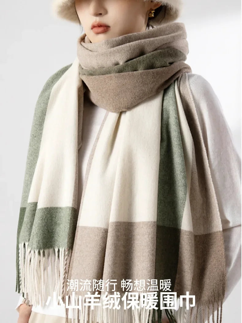 Wool Plaid Cashmere Scarf — Winter Warmth Shawl