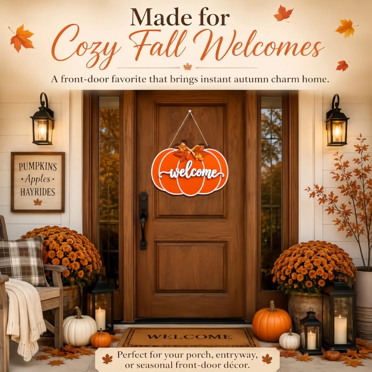 Fall Pumpkin Door Hanger — Wooden Welcome Sign