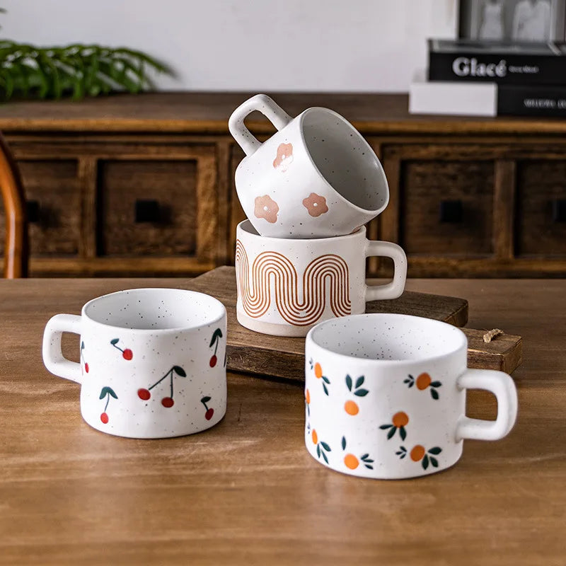 Hand-Painted Floral Coffee Cup — Retro Breakfast Mug
