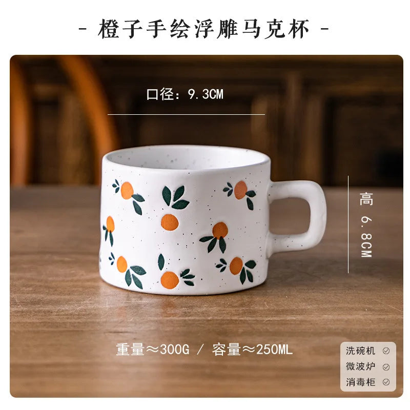Hand-Painted Floral Coffee Cup — Retro Breakfast Mug