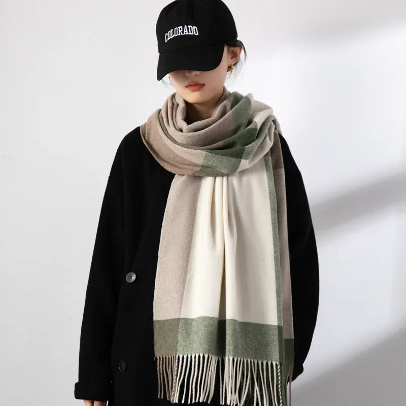 Wool Plaid Cashmere Scarf — Winter Warmth Shawl
