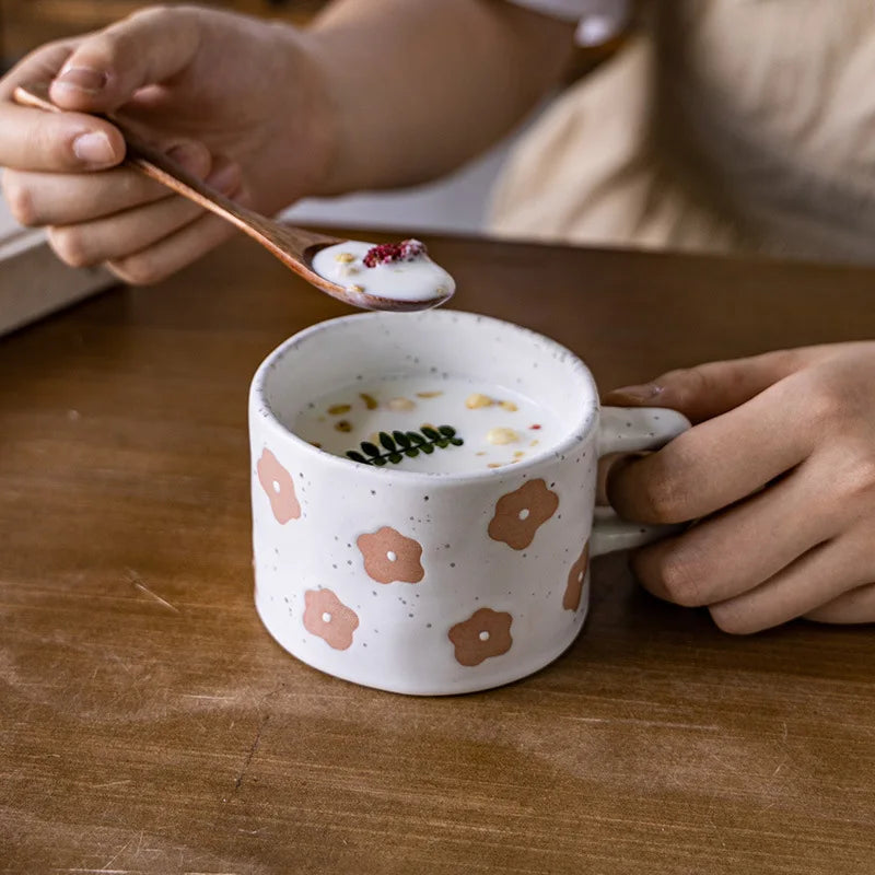 Hand-Painted Floral Coffee Cup — Retro Breakfast Mug
