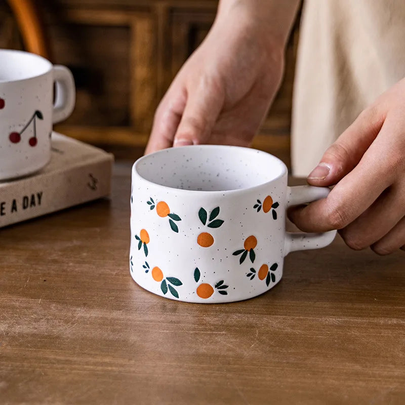 Hand-Painted Floral Coffee Cup — Retro Breakfast Mug