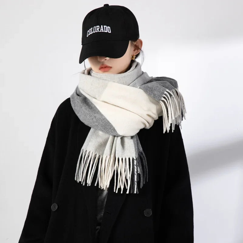 Wool Plaid Cashmere Scarf — Winter Warmth Shawl