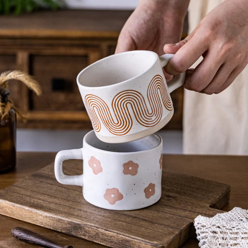 Hand-Painted Floral Coffee Cup — Retro Breakfast Mug